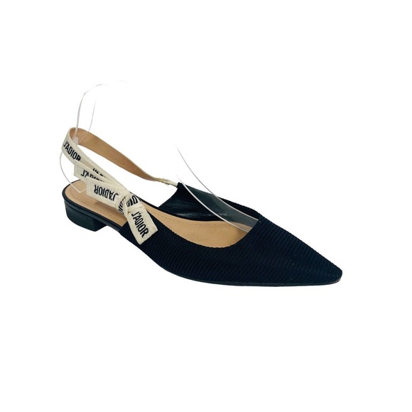 CHRISTIAN DIOR $990 Black Technical Fabric J’adior Ribbon Slingback Flats 41.5 - Picture 2 of 9